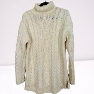Highland Home Industries Women Pure New Scotland Wool Fisherman Sweater L Ivory